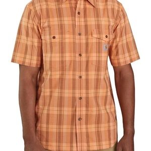 Carhartt Orange Plaid Short-Sleeve Button-Down Work Shirt